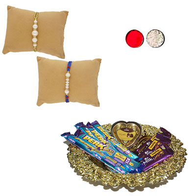 "Whispers Pearl Rakhi Combo - JPRAK-23-03 (2 Rakhis), Choco Thali - code RC06 - Click here to View more details about this Product